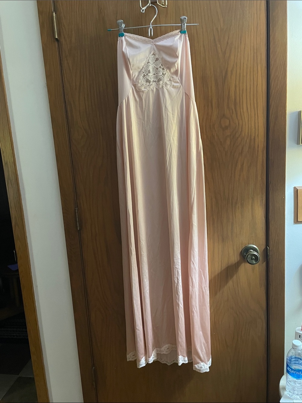 Elegant Pink Lace-Trim long strapless slip